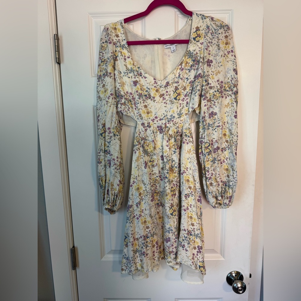Floral Long Sleeve Dress with side cutouts